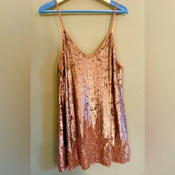 Copper Color Sequin and Beadwork Mini Dress lined holiday bling - Picture 5 of 14